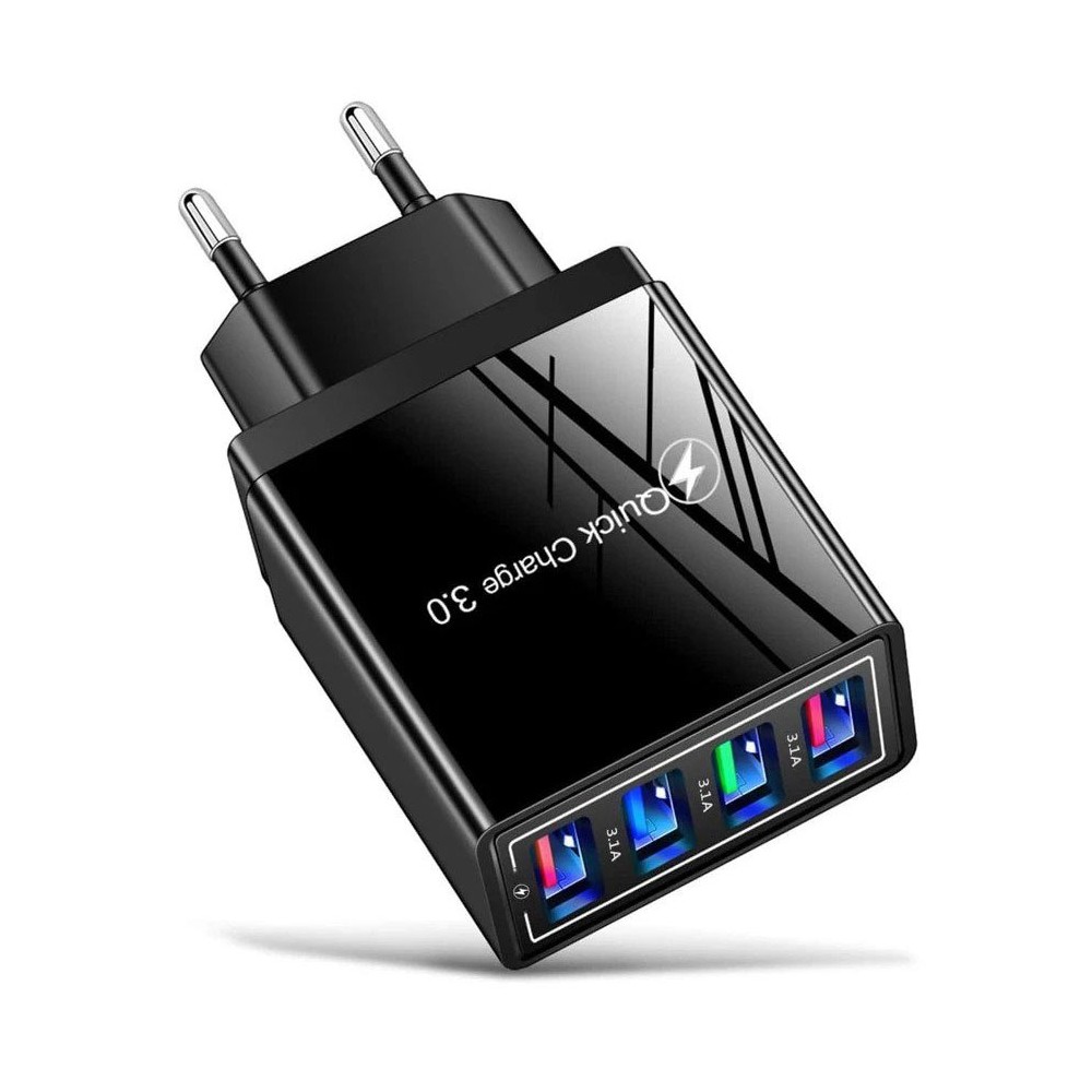 Soultronic WC41 Black 4-Port USB Wall Charger @ 3.1A + Quick Charge 3.0 | Φορτίστε ταυτόχρονα έως και 4 συσκευές σας!
