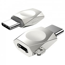 Hoco (UA8) microUSB to USB Type-C Adapter Silver (συμβατός για συγχρονισμό & φόρτιση)